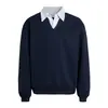 Sudadera de Estilo Intelectual CsmyXanvas de Dos Piezas Falsas con Rayas, Cuello en V, Color Sólido, Corta, Ancha, Estilo Universitario