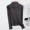 Nueva Camiseta Básica de Mujer Otoño/Invierno 2026, Se Puede Usar como Ropa Exterior, Cuello Semi Alto, Camiseta con Calados al Frente, Top Adelgazante de Manga Larga