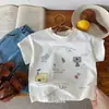 Camiseta de Algodón Puro de Manga Corta para Niños 2026 Nuevo Verano Top Holgado Ropa Infantil para Niñas Camiseta Estampada Camiseta de Manga Media para Niños