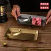 Plato Retro de Acero Inoxidable para Snacks con Compartimento para Salsa, Plato con Forma de Concha en Color Dorado Envejecido para Bar KTV Pollo Frito y Papas Fritas