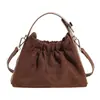 Bolsa de Mão Elegante Tendência Camurça Retrô Feminina 2025 Início do Outono Nicho Estilo Hong Kong Plissada Bolsa da Sorte Bolsa de Ombro Único Transversal
