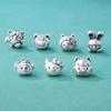 S999 Plata de Pie Muñeca Estereoscópica de Dibujos Animados Linda Cuentas Pulsera Hecha a Mano DIY Cuerda de Mano para Niños Accesorios de Plata Agujero Grande