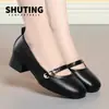 Zapatos Mamá Zapatos de Vestir Piel Suave Suela Blanda Nuevos para Mujer Primavera y Otoño Cómodos Zapatos de Mujer Mediana Edad Tacón Medio Tacón Grueso Zapatos de Cuero para Mujer
