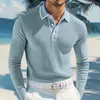 Camisa POLO para hombre, nueva camisa de manga larga para hombre de comercio exterior de Amazon, camisa polo de manga larga a rayas con botones y cuello camisero transfronteriza