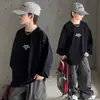 Sudadera holgada de manga larga para niño, estilo primavera y otoño, marca de moda, top casual infantil tipo dos piezas, chaqueta versátil para niños mayores, otoño