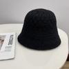 Sombrero de Cubo de Cachemira Tejido a Cuadros Cuadrados para Mujer Estilo Coreano Simple Recto Blanco Cálido Sombrero de Pescador
