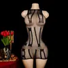 Ropa interior sexy de comercio exterior transfronterizo europeo y americano, vestido de malla con cuello halter jacquard de letras, vestido bodycon ajustado hueco transparente