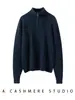 Novo suéter de cashmere com zíper e gola alta para mulheres 2026, outono e inverno, tricô trançado, caimento solto, blusa pulôver versátil
