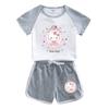 Conjunto infantil de manga curta com estampa de desenho Hello Kitty Verão 2023 novo conjunto de duas peças com shorts finos da moda para meninas