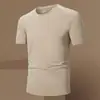 Camiseta Ola Cor Pura Manga Curta Verão Nova Gola Redonda Respirável Top Secagem Rápida Camiseta de Secagem Rápida Masculina Tecido de Seda de Gelo 180g