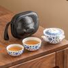 Juego de Té de Viaje con Diseño de Loto Trenzado para Camping, Juego de Té Kung Fu Portátil de Cerámica para Exterior con una Tetera y Dos Tazas para Preparación Rápida