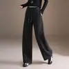 Calça Elegante Reta para o Dia a Dia Feminina, Lançamento Outono/Inverno 2026 Lã Elástico na Cintura Cintura Alta Emagrecedora Moda Calça Wide Leg