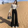 Jeans Negros de Pierna Ancha para Mujer Primavera y Otoño 2025 Nuevos Pantalones de Tiro Alto Sueltos Caídos que No se Pegan a la Pierna Acampanados de Largo Hasta el Suelo