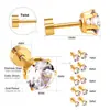 Brincos de Tarraxa Redondos de Diamante Branco em Aço Inoxidável 18K Populares Transfronteiriços Simples Nicho Moda Brincos de Alta Qualidade Brincos
