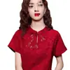 Nueva Camisa Bordada de Seda Helada Estilo Chino para Mujer, Ropa de Verano de Manga Corta, Nuevo Estilo Vintage 2026 Top Jacquard con Cuello Alto