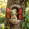 Novo ornamento de dragão bonsai fofo para a varanda, estátua de artesanato em resina de dinossauro abrindo a porta do jardim
