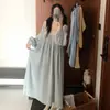 2026 Camisola Feminina de Algodão Falso de Manga Longa Nova para Primavera e Outono Tamanho Plus Ruffle Doce Amarração Retrô Vestido Camisola