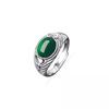 Anel retrô de cobre branco puro estilo étnico da moda feminino calcedônia verde anel ajustável simples ágata verde joias femininas