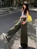 Pantalones Cargo de Tiro Bajo Americanos para Mujer Otoño 2025 Nuevos Verde Militar Petite Casual Sueltos Jeans de Pierna Ancha