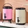 Balde de aço inoxidável para leite de soja, balde de chá com isolamento de camada dupla para bebidas quentes e frias, balde isolado para lojas de milk tea, de grau comercial, grande capacidade