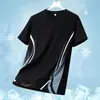 Camiseta de manga curta de seda gelada para atacado transfronteiriço, seda gelada de verão, malha fina respirável, esportiva, para corrida, tamanho plus size