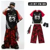 Fantasia de Street Dance Infantil Legal Bonita Moda Fantasia Preto Vermelho Fantasia G3 Terno Meninos Fantasia Hip Hop Performance de Rua Meninas Verão