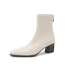 Botines de Tobillo con Tacón Grueso de Terciopelo Beige Plus Octubre/Otoño-Invierno 2026 Botas Adelgazantes de Cuero Elástico con Tacón Grueso y Punta Cuadrada con Cremallera Trasera 34-42