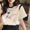 Camiseta de hombro de manga corta para mujer, holgada, para chica gordita, cubre abdomen, de algodón, verano 2024, talla grande, top de media manga a color contrastante, INS