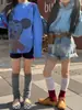Roupa de Menina Coreana 2026 Primavera/Verão Nova Camiseta de Desenho Animado Infantil Camisa Listrada Shorts Jeans Rasgado