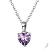 Colar de gema colorida amor feminino estilo europeu e americano design de pingente em formato de coração com corrente combinando joias de prata para atacado transfronteiriço