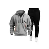 Conjunto de Sudadera con Capucha y Pantalones Deportivos Multibolsillos para Hombre de Primavera y Otoño Color Sólido Chaqueta con Capucha de Primavera y Otoño Conjunto Deportivo