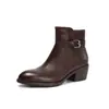 Botas vintage Martin femininas feitas de couro de flor integral, nova coleção outono/inverno 2026, estilosas e versáteis, botas curtas com saltos altos grossos, estilo Western