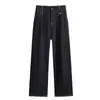 Toma real de pantalones de mezclilla de punto de pierna ancha estrecha de alta calidad para mujer, estilo otoño, cintura elástica, pantalones rectos, elásticos, talla grande, para mujeres de talla grande