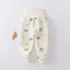 Calças de outono para bebê, calças térmicas sem costura acolchoadas de alta cintura para proteger a barriga de recém-nascidos para outono e inverno, unissex