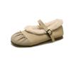 Zapatos Planos Retro de Algodón para Mujer Invierno Forrados de Felpa 2024 Nuevos Suela Blanda Cálidos Zapatos Tipo Bean Punta Redonda Hebilla Zapatos Mary Jane