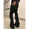 Calça Jeans de Sarja Preta com Bordado Estreito de Quatro Fios para Homens e Mulheres, Estilo High Street, Calça Reta de Corte Limpo com Barra Flare