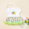 Vestido estampado de princesa para niñas, traje de tres piezas de manga corta de Pascua, estilo transfronterizo de verano