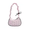 Bolso Hobo de Hombro para Mujer con Estampado de Lazo, Bolso Pequeño de Hombro Rosa con Correa Plisada y Lazo Decorativo, Bolso de Mano Casual con Cremallera para Citas Diarias