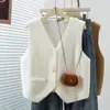 Chaleco de Punto Blanco para Mujer 2026 Primavera Nuevo Estilo Chaleco sin Mangas de Punto con Cuello en V