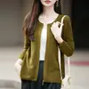 Cardigã de lã de malha fina, gola redonda, com zíper, suéter feminino, outono/inverno, texturizado, modelagem solta, manga longa, top versátil