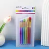 Juego de 6 pinceles de óleo de cabeza plana con borde cruzado, juego de pinceles de lana de nailon azul, pincel de pintura artística para niños 577-6