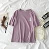 Wubixie Roupa Bordada de Gola Redonda Estilo Coreano Novo para Mulheres, Camiseta Casual Solta de Manga Curta para Estudantes de Verão, Tops Casuais Atacado