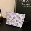 Bolsa de Maquiagem para Mulheres, Grande Capacidade, Portátil, Bolsa Pequena Fresca com Flores Roxas, Necessaire, Elegante Bolsa de Maquiagem Jacquard