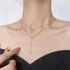 Colar Longo Europeu e Americano Transfronteiriço de Zircônia Cúbica, Simples e Versátil, Novo Colar Popular em Formato Y, Joia Fashion e Elegante para Mulheres
