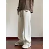 Pantalones de pana color hueso para hombre, estilo primavera y otoño, pantalones deportivos holgados, pantalones de chenilla rectos de pierna ancha