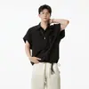 Camisa de trabajo de manga corta color caqui para hombre, estilo americano de verano, simple y holgada, con cuello de solapa y diseño de cordón, camisa de pareja de moda