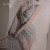 Ruoruo lencería sexy sexy encaje de malla transparente hueco escote bajo tentación hebilla retro traje cheongsam 3681