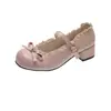 Sapatos Mary Jane com laço de renda estilo japonês para mulheres, novo modelo 2026, adequados para saias, salto grosso, sapatos pequenos de couro estilo Lolita de menina delicada