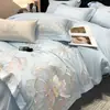 Juego de cuatro piezas de algodón de fibra larga Clase A premium, todo algodón, bordado floral simple, funda de edredón, sábana plana, sábana ajustable, juego de cama 4