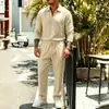 2026 Comércio Exterior Europeu e Americano Transfronteiriço Novo Terno Masculino Casual Solto de Linho de Manga Longa e Calça Longa com Gola Reversível Liso
